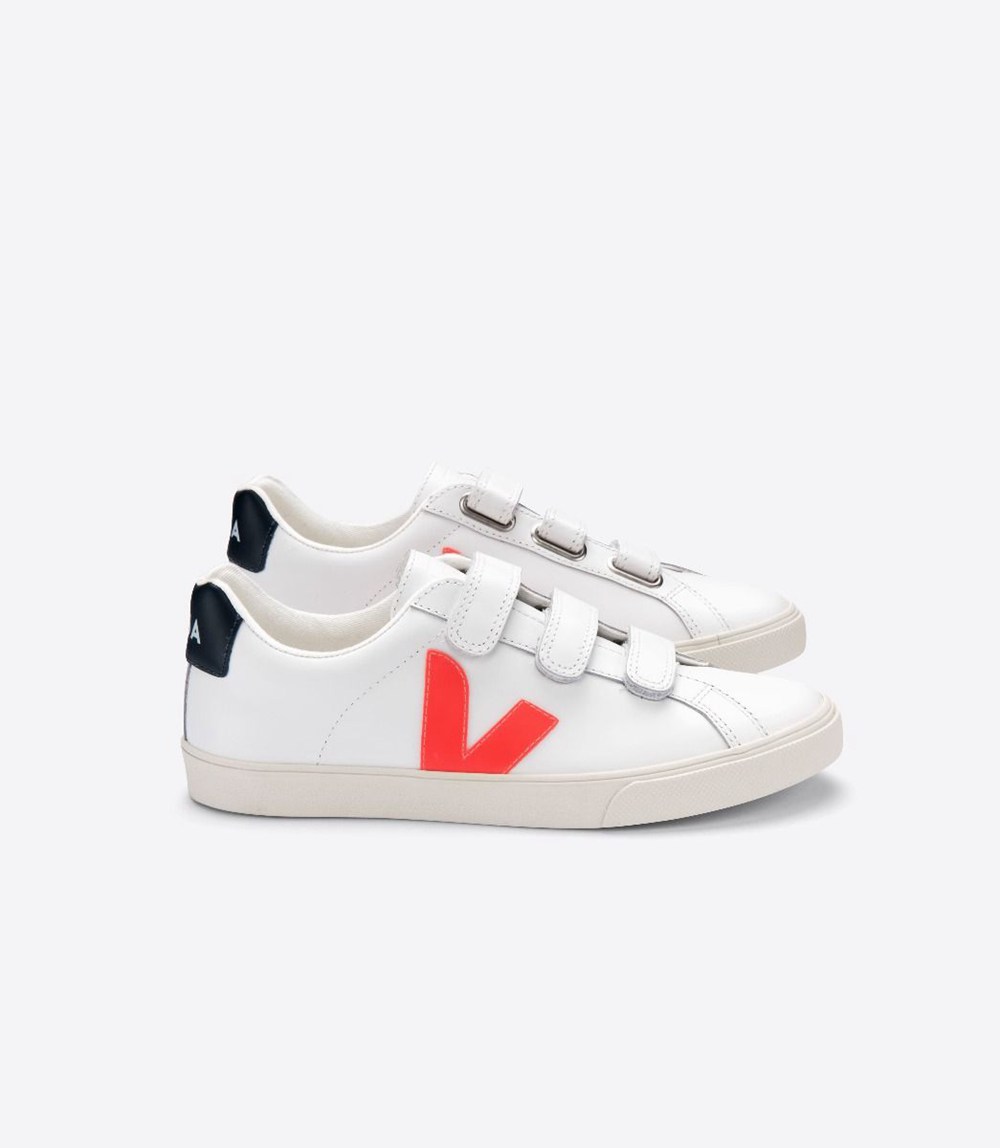 Veja Sneakers Dam - 3-Lock Läder - Vita/Orange - 749518-MUX